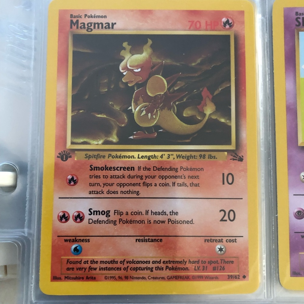 1990’s rare vintage 1st edition Magmar Pokémon card 39/62